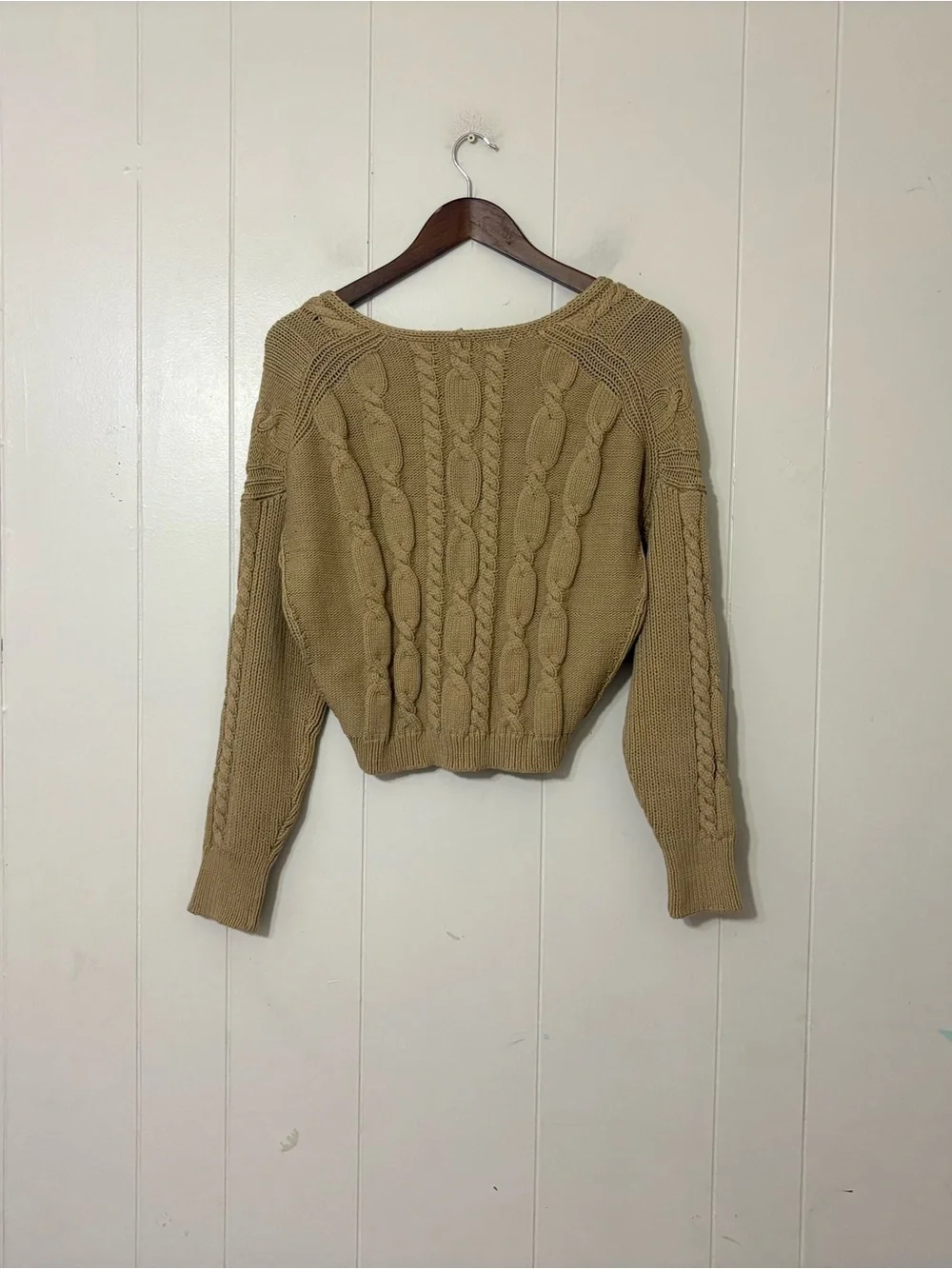 NWT J.Crew Cable Knit Sweater XS Beige Tan Cropped V Neck Cottagecore Pullover